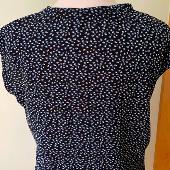 Mango Navy Blue Crew Neck Top With White & Light Blue Specs, Size XS - Picture 10 of 14